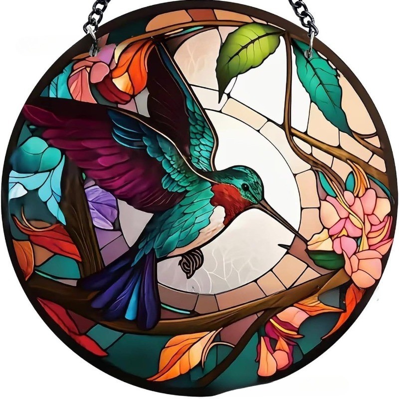 Modern Acrylic Hummingbird Catcher Stained Glass Style Window Hanging Decoration gallery