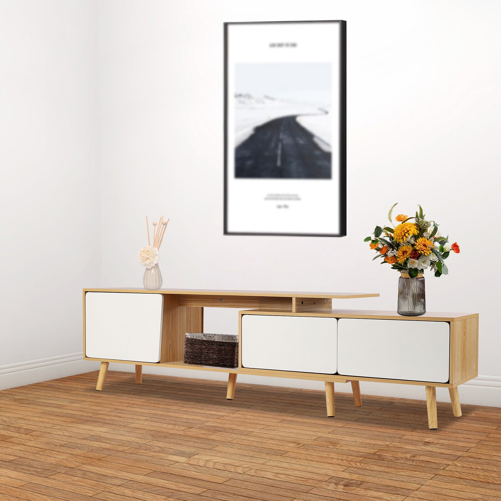 TV Stand Entertainment Center Media Console For TVs With Storage Cabinet Shelve gallery