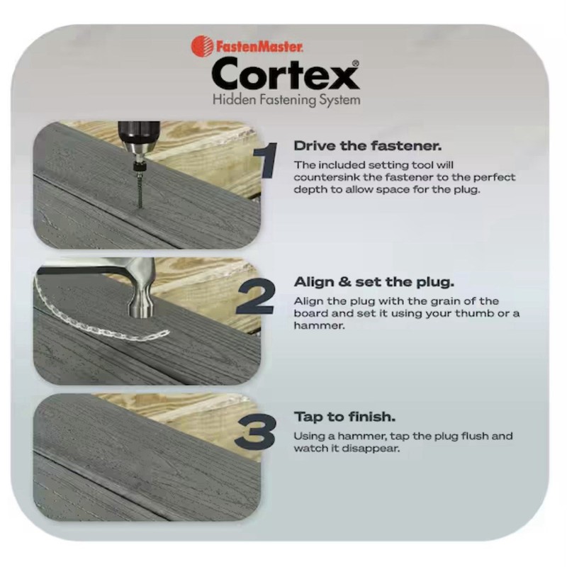 FASTENMASTER Cortex Hidden Fastening System Trex screws & Plugs in Island Mist gallery