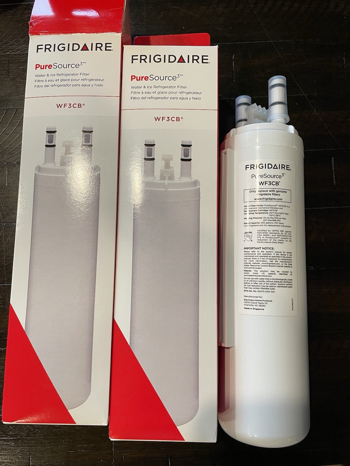 2 PACK Frigdaire WF3CB PureSource 3 Refrigerator Water Filter Sealed US gallery