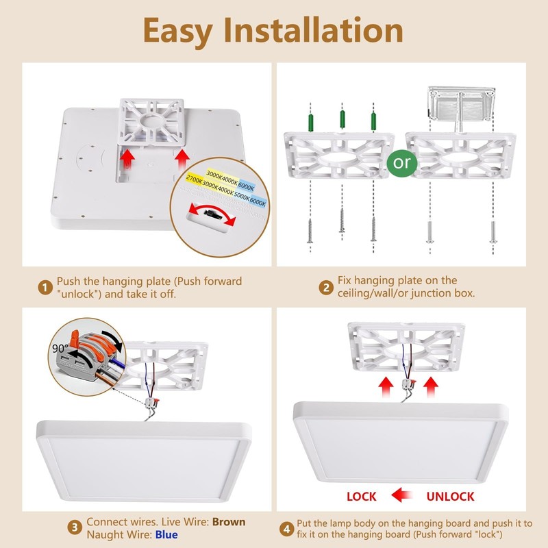 12 Inch Square LED Flush Mount Ceiling Light, 30W, 3000LM Square Light Fixtur... gallery