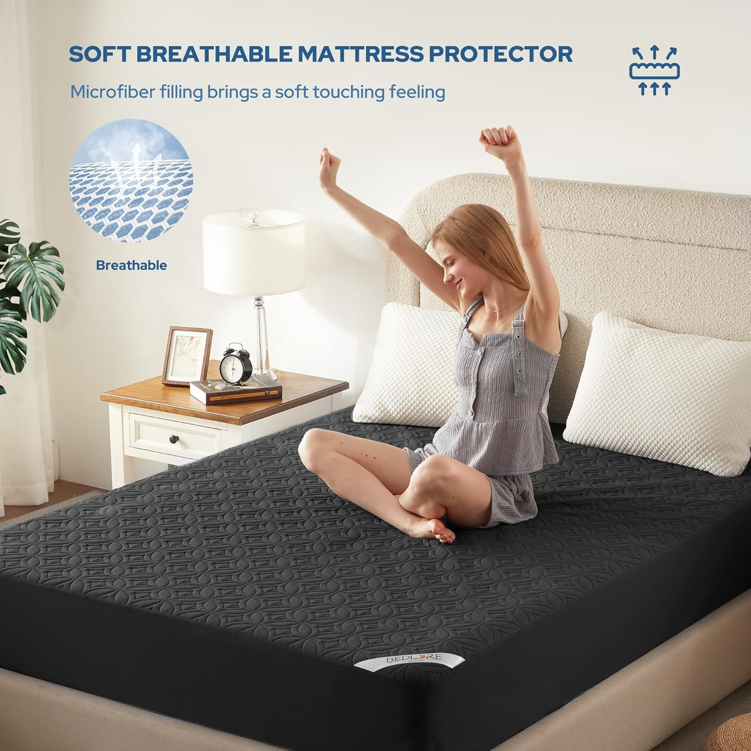 Twin Waterproof Mattress Protector Soft Breathable Deep Pocket 6-15 Black gallery