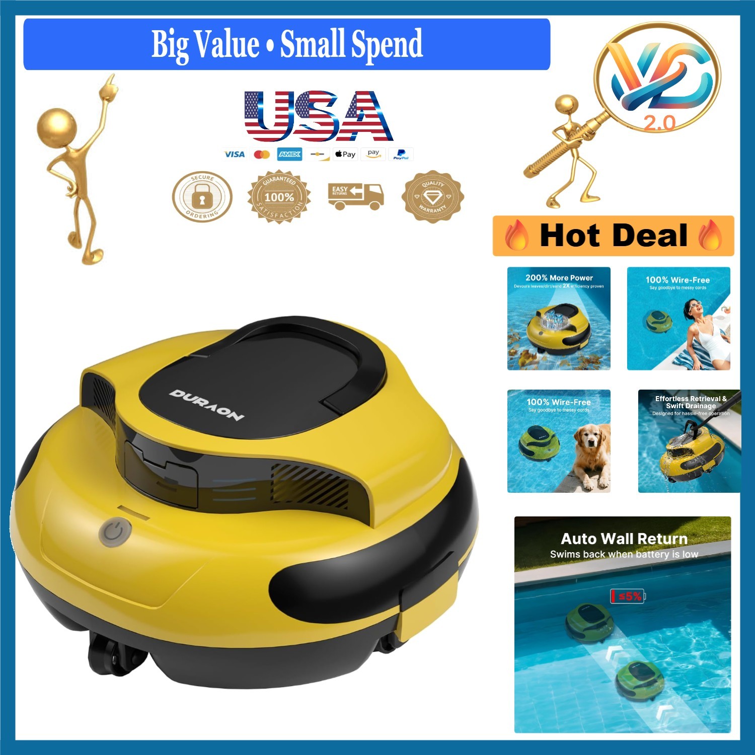 Yellew Cordless Robotic Pool Cleaner Dual Motor 150 Min Runtime Auto Parking gallery