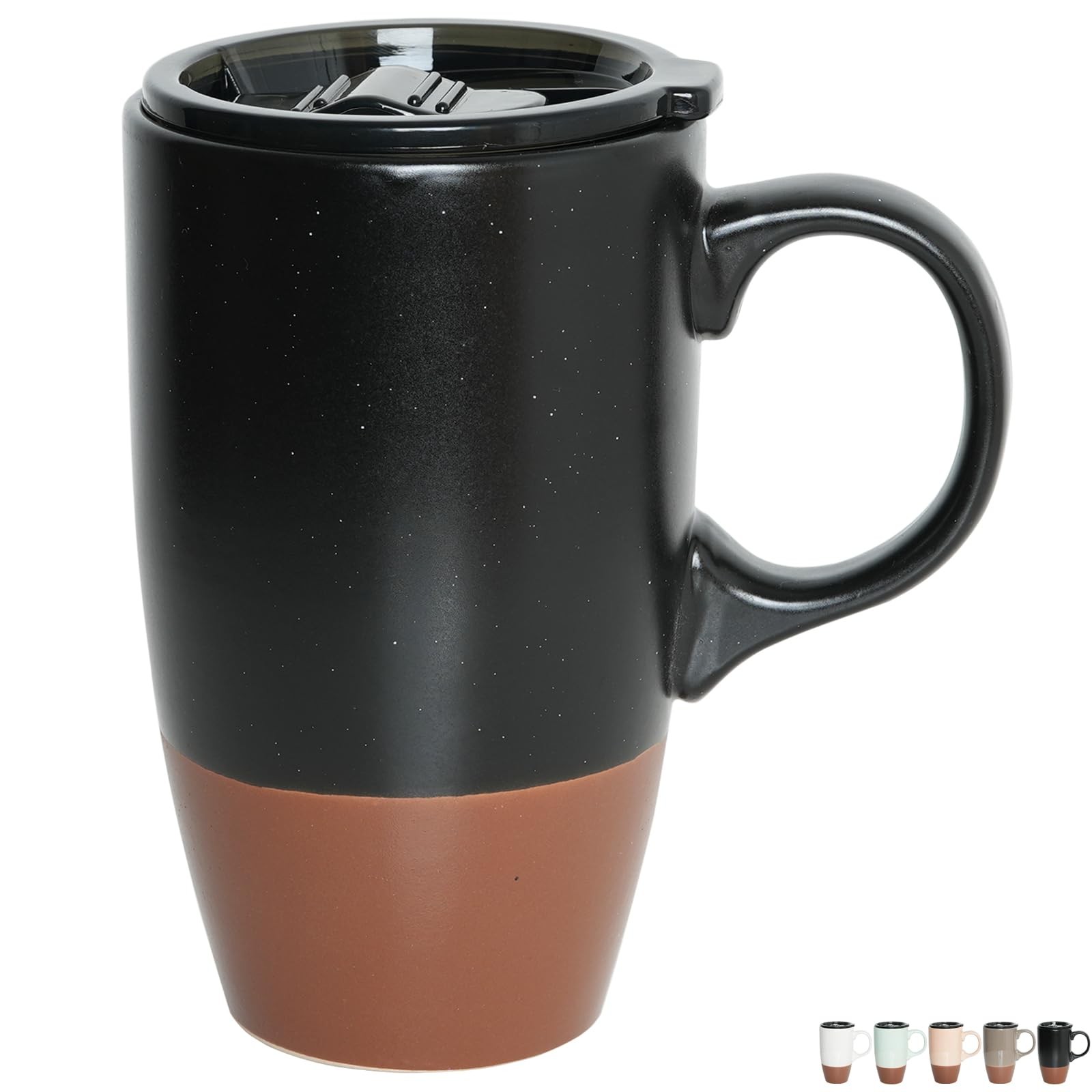 Ceramic Travel Coffee Mug with Handle and Lid, 18 oz, Portable Coffee Cup for... gallery