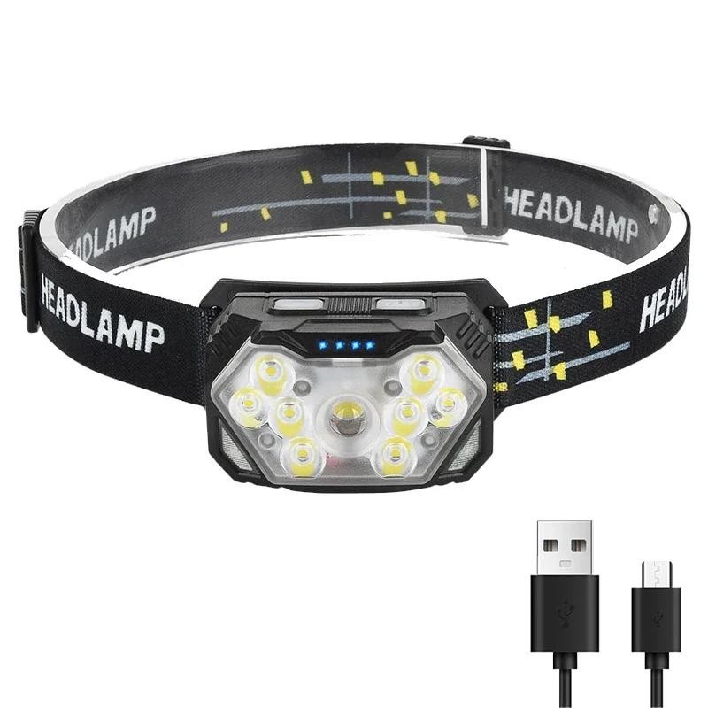 9 LED Strong Light Headlamp USB Rechageable Motion Sensor Headlight Portable Fis gallery