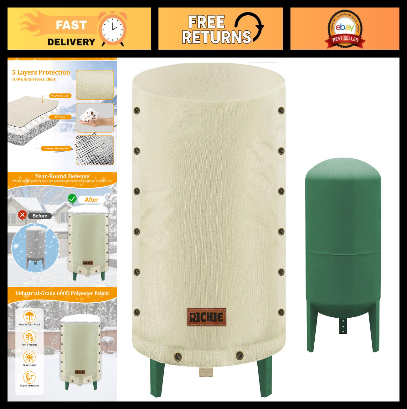 Insulated 3-Way Round Well Pressure Tank Cover - Freeze Proof Winter Protection, gallery