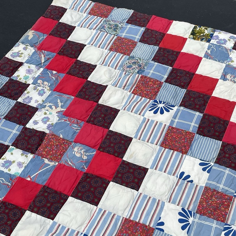 Vintage Patchwork Granny Square Quilt Homemade Reversible 81” x 96” in Antique gallery
