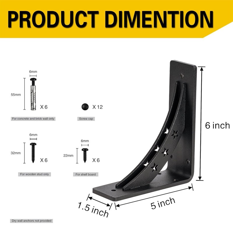 Heavy Duty Shelf Brackets，max Load 900 LBS,Premium Alloy Metal Mantel Brackets gallery