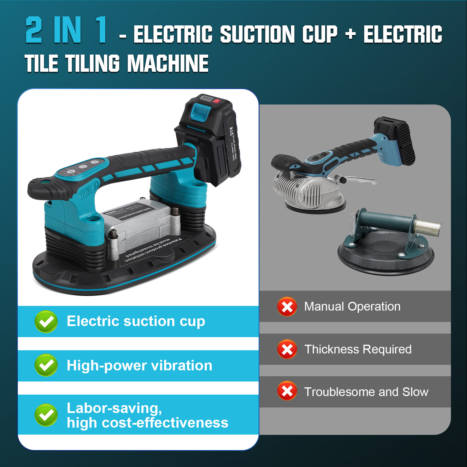 2IN1 Tile Vibration Machine & Vibrator Suction Cup 6-Speeds 24000RPM w/ 2 Akku gallery