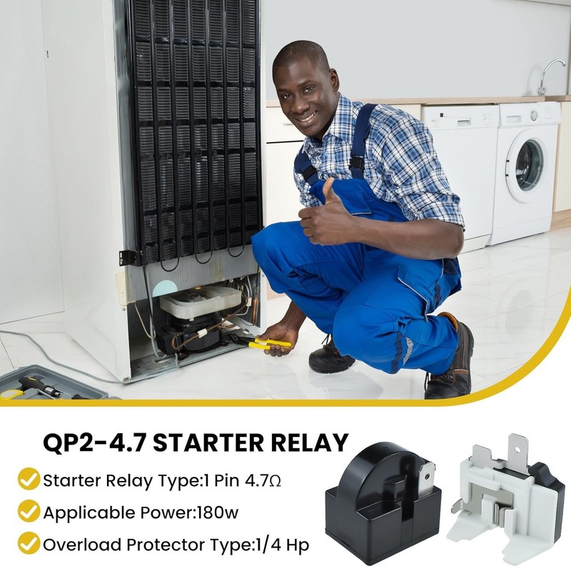 2 Sets QP2-4.7 Refrigerator Starter Relay 1-Pin 4.7 Ohm 1/6HP Overload Protector gallery