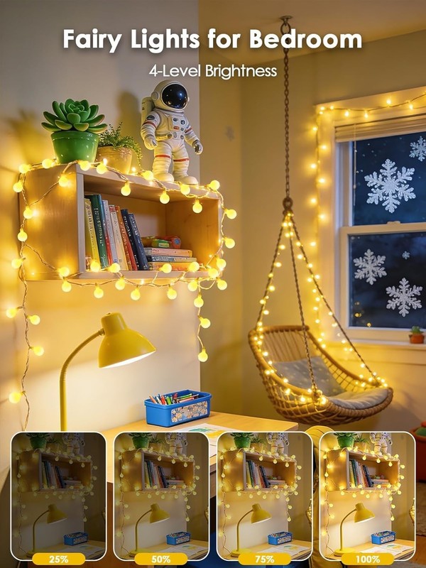 Connectable 43FT 100LED Globe String Lights | 8 Modes Warm White String Light... gallery