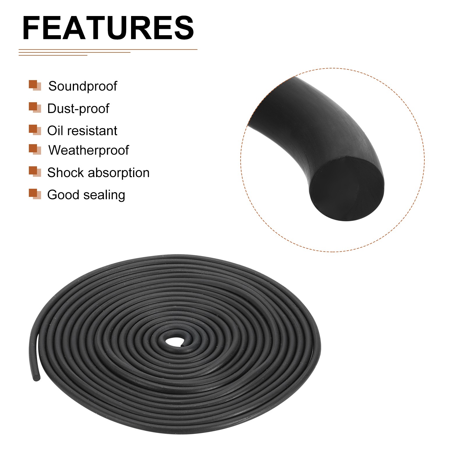 2mm x 2 Meters Nitrile Rubber Round Seal Strip for Instruments - Black gallery