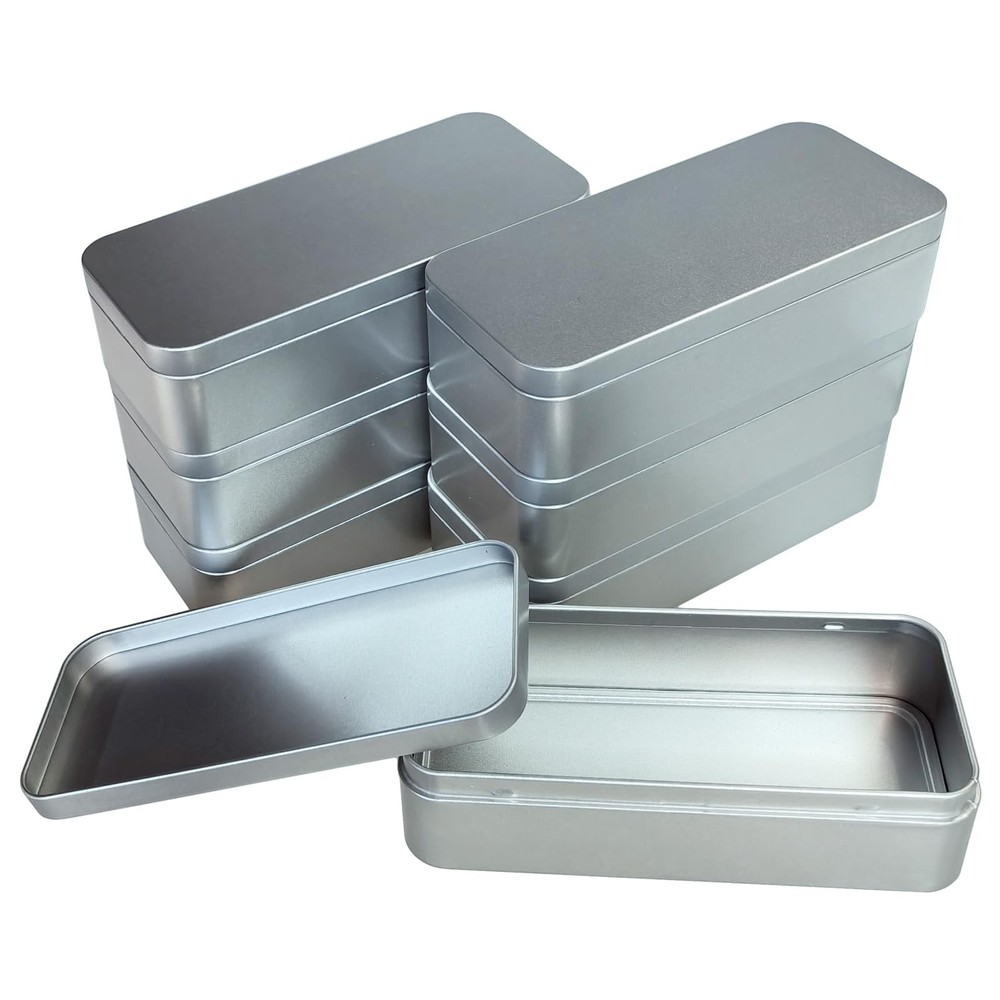 Rectangular Metal Empty Tins 7 PCS Set 5.9x2.75x1.57 inches Silver