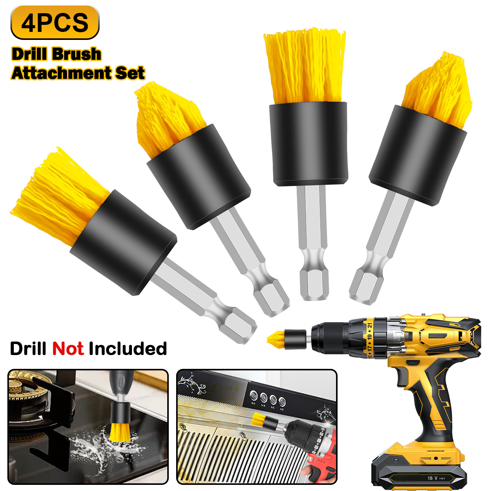 4X Drill Brush Set Power Scrubber Attachments Car Carpet Tile Grout Cleaning Kit gallery