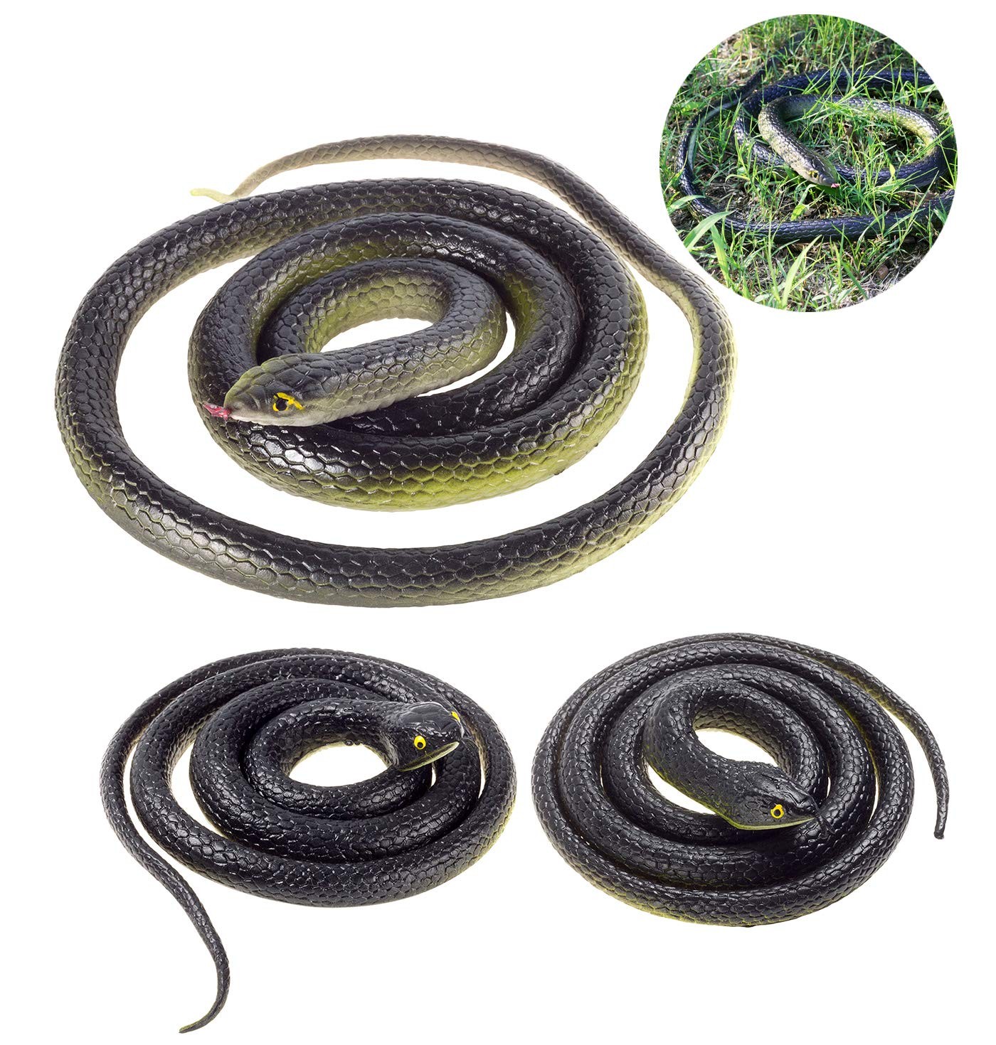 3 Pack Realistic Rubber Snakes for Garden Props Birds Squirrels Mice Scare Toy gallery