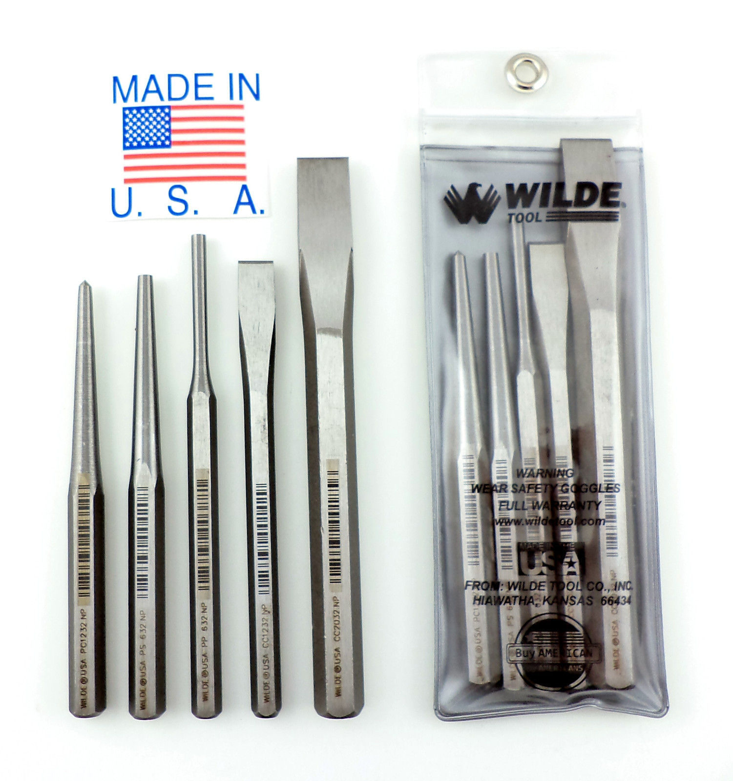 Wilde Tool 5pc Punch & Chisel Set MADE IN USA Professional High Carbon Steel gallery