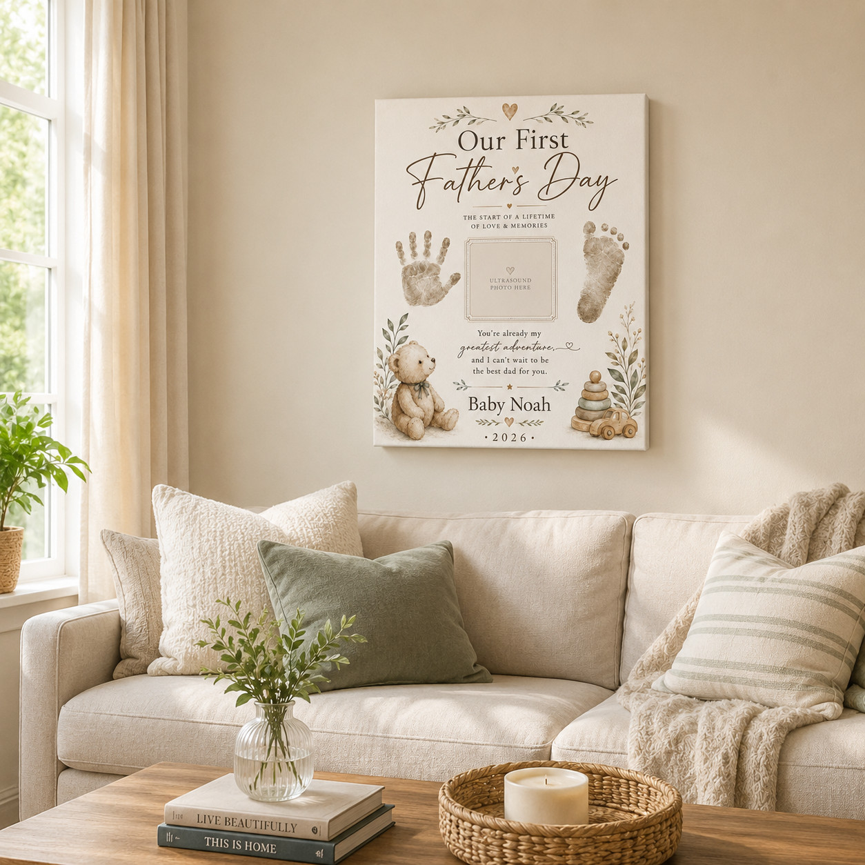Personalized First Fathers Day Gift New Dad Canvas Print Custom Baby Name Sign gallery