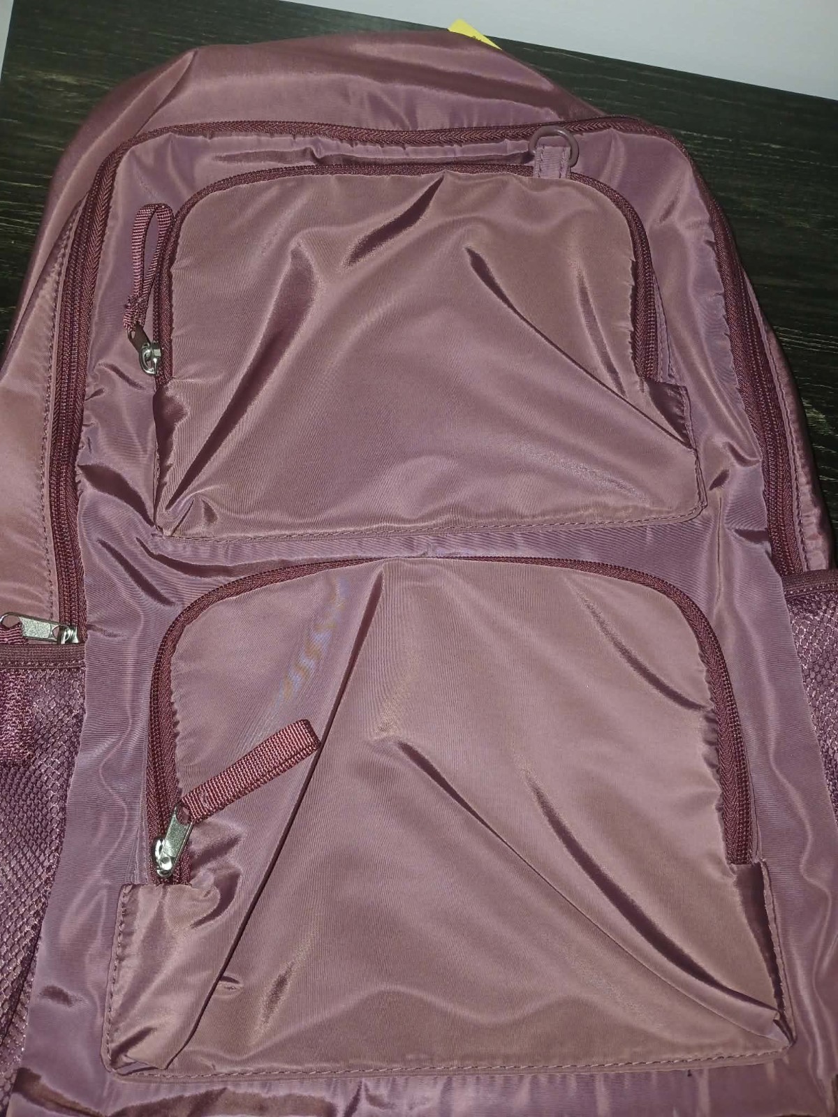Maroon Nylon Hiking Backpack with 4 Front Pockets, Chest & Adjustable Straps