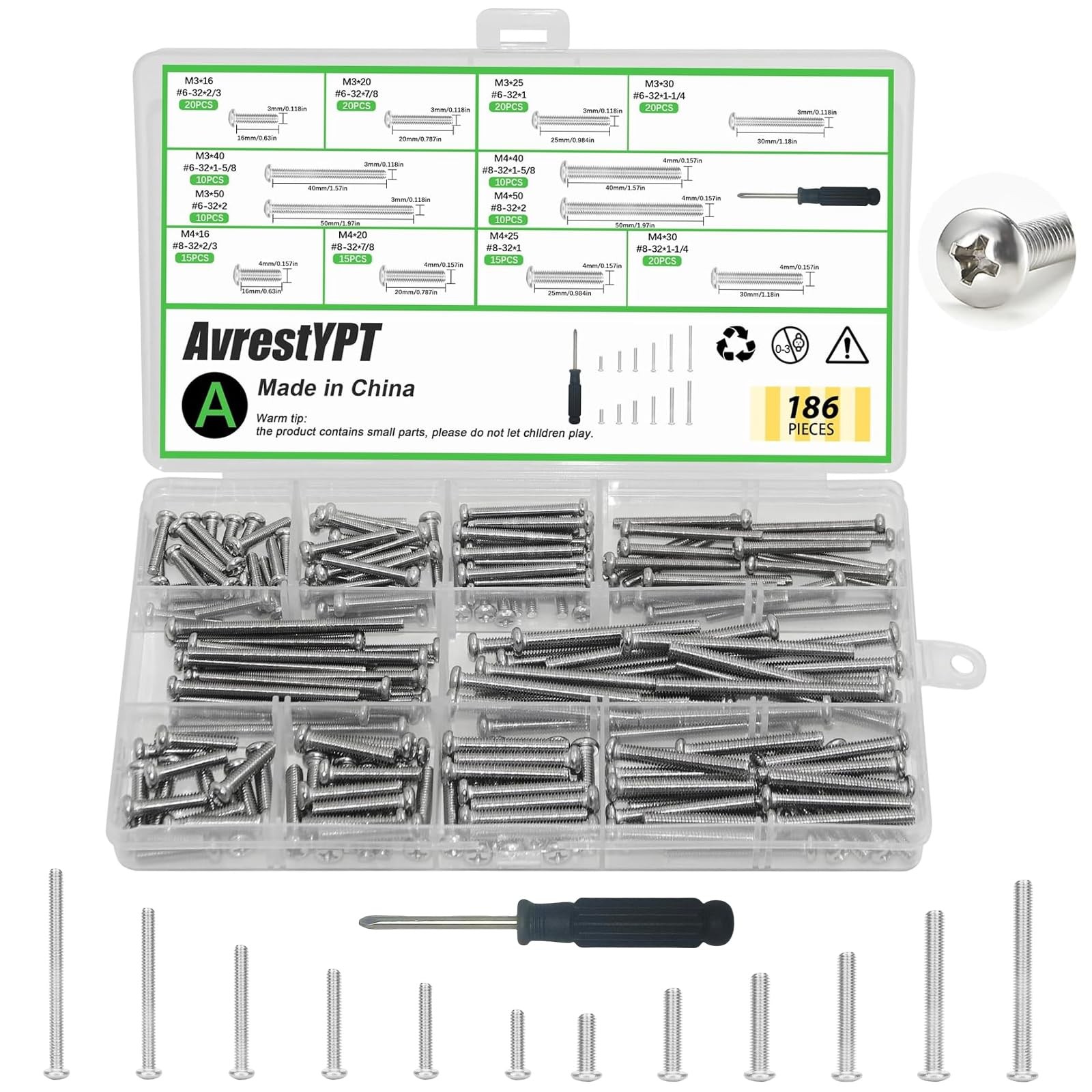 186 Pcs Machine Screw Assortment Kit, Phillips Pan Head Silver Size: 186Pcs gallery