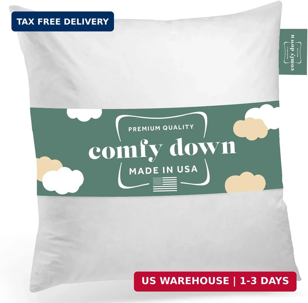 ComfyDown 22x22 Throw Pillow Insert, Down & Feather Fill, 100% Cotton Cover, Mad