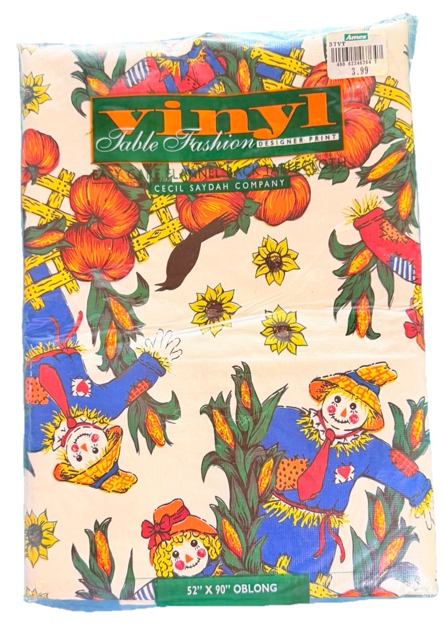 Vinyl Table Fashions New In Pack 52” X 90” Oblong Tablecloth Fall Scarecrows gallery