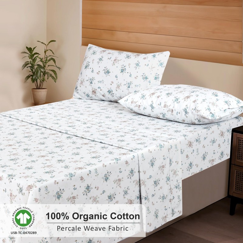 RUVANTI 100% Organic Cotton Sheets Queen Size, Percale Weave, Queen, Halcyon gallery