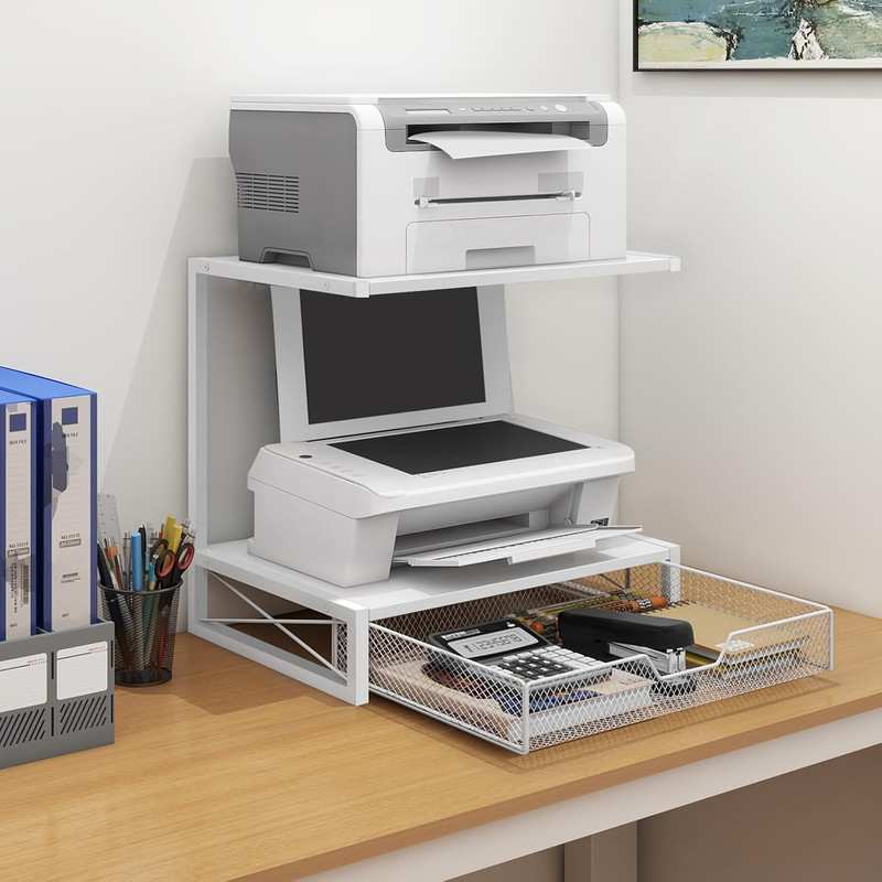 Printer Stand for Desk with Storage Drawer 2 Tier White Drawer gallery