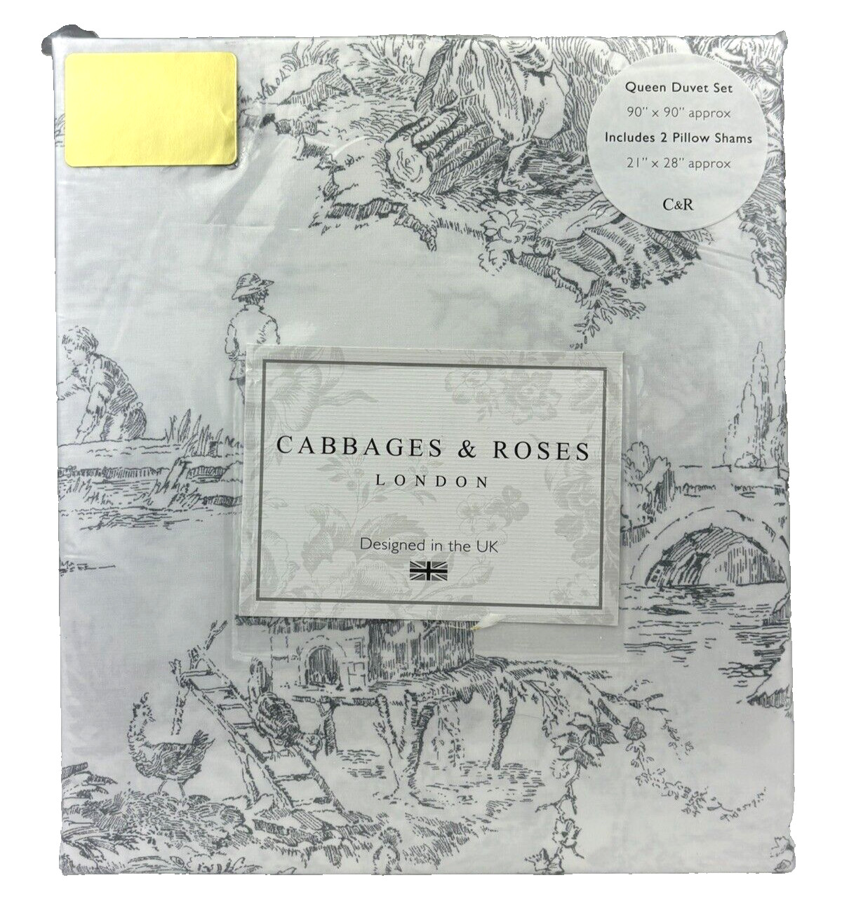Cabbages & Roses QUEEN Country Toile Duvet Cover Set Shams Slate Grey White gallery