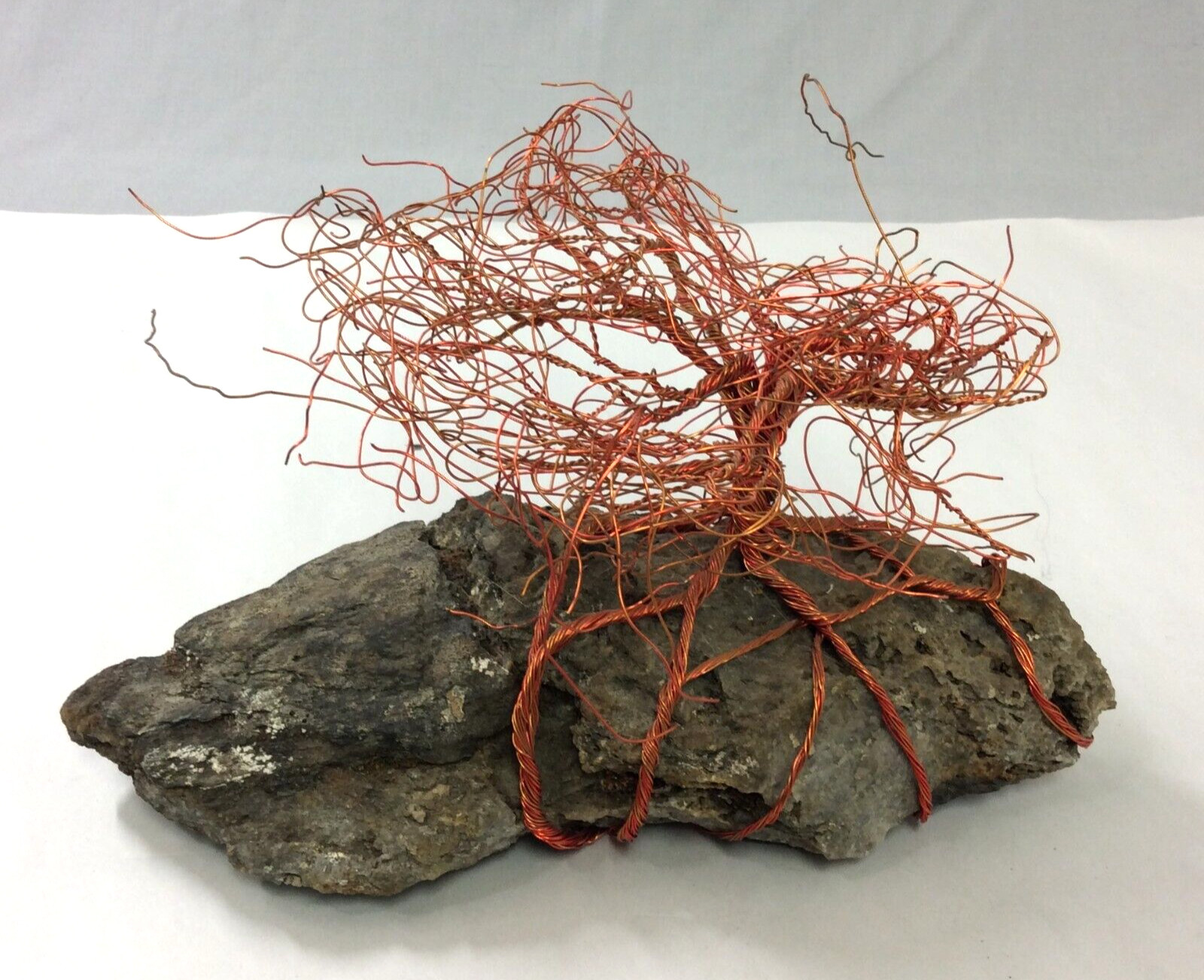 Copper Wire Art Tree Sculpture Stone Rock Base One of a Kind Home Office Decor gallery