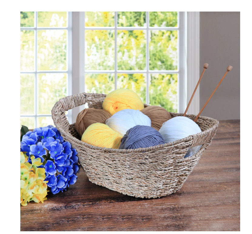 Oval Natural Seagrass Storage Basket with Cut-Out Handles gallery
