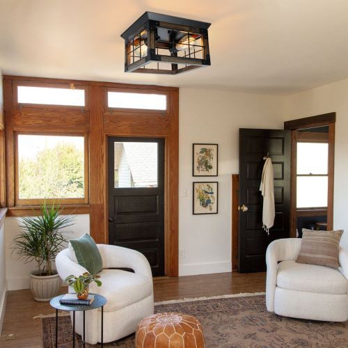 Rustic 2/4 Light Ceiling Fixture，Farmhouse Wood Flush Mount Ceiling Light Cage gallery