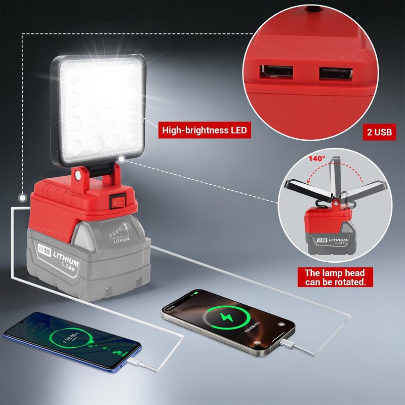 Cordless LED Work Light Compatible with Milwaukee M18 Battery, 5400 Lumens LE... gallery
