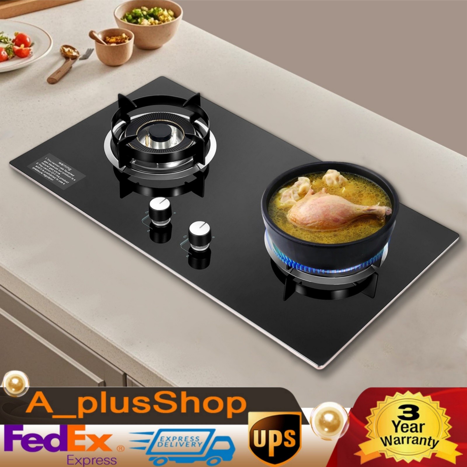 Kitchen Gas Cooktop Stove Top Tempered Glass Built-In 2 Burners NG Gas Stove gallery