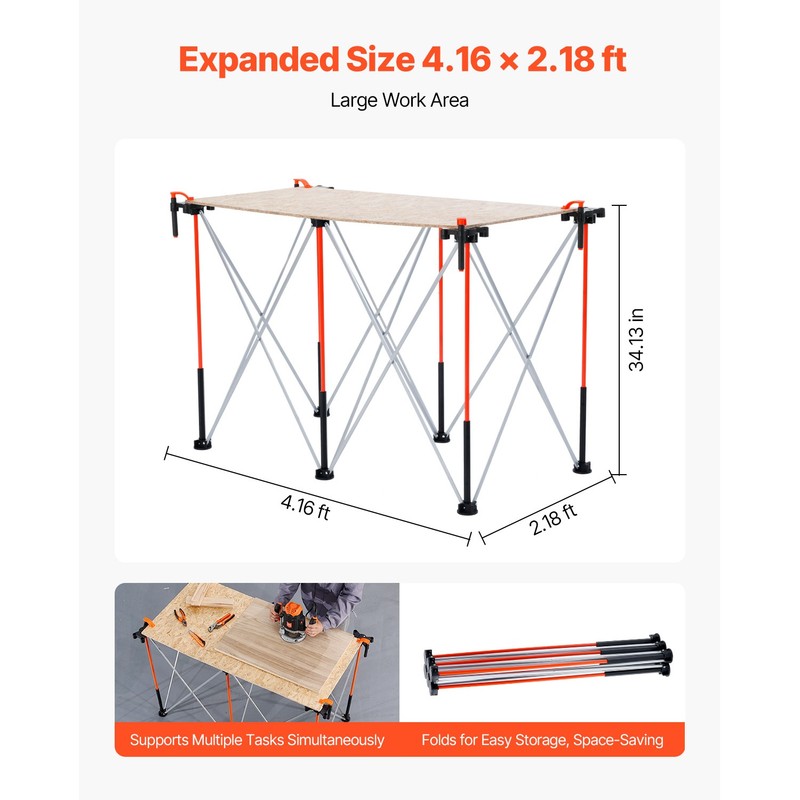 Portable Folding Workstand 4.16 x 2.18ft Collapsible Work Stand 2500lbs Capacity gallery