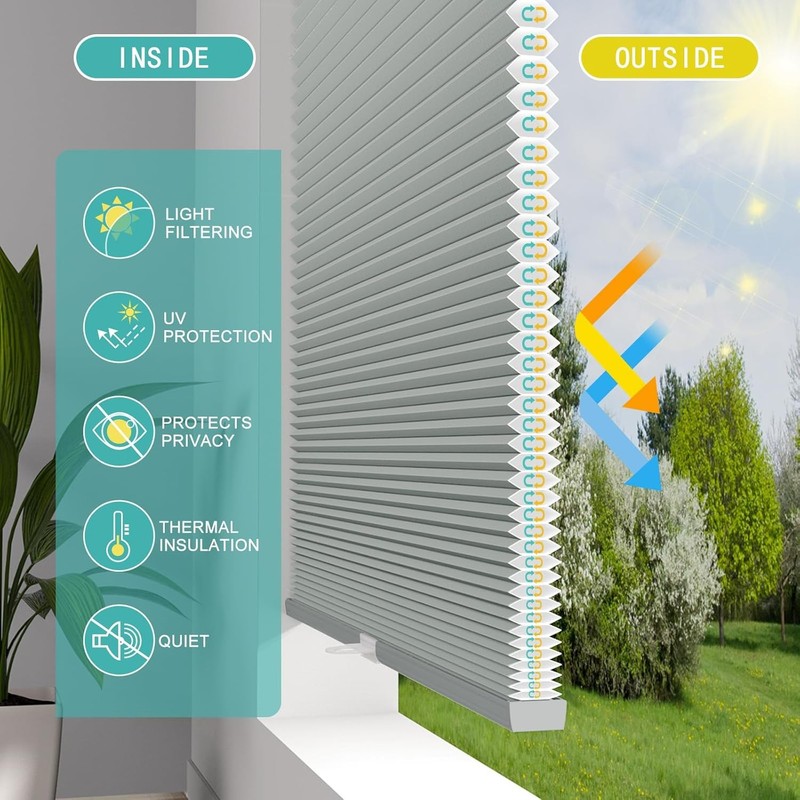 Light Filtering 1.5in No Drill No Tools Cordless Cellular Shades Honeycomb Blind gallery