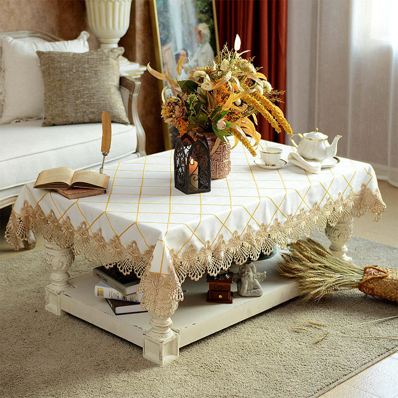 Plaid Fabric Tablecloth Rectangle Square Lace Party Dining TV Coffee Table Cover gallery