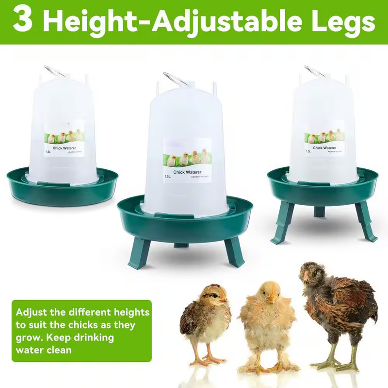 Brooder Chick Feeder & Waterer Set, 0.3 Gal Feeder + 0. 4Gal Waterer, 3 Adjustab gallery