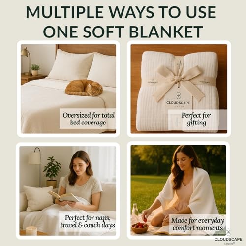 Cloud Scape Linen Extra Large 8 Layer Muslin Throw Throw (50"x70") 01: White gallery
