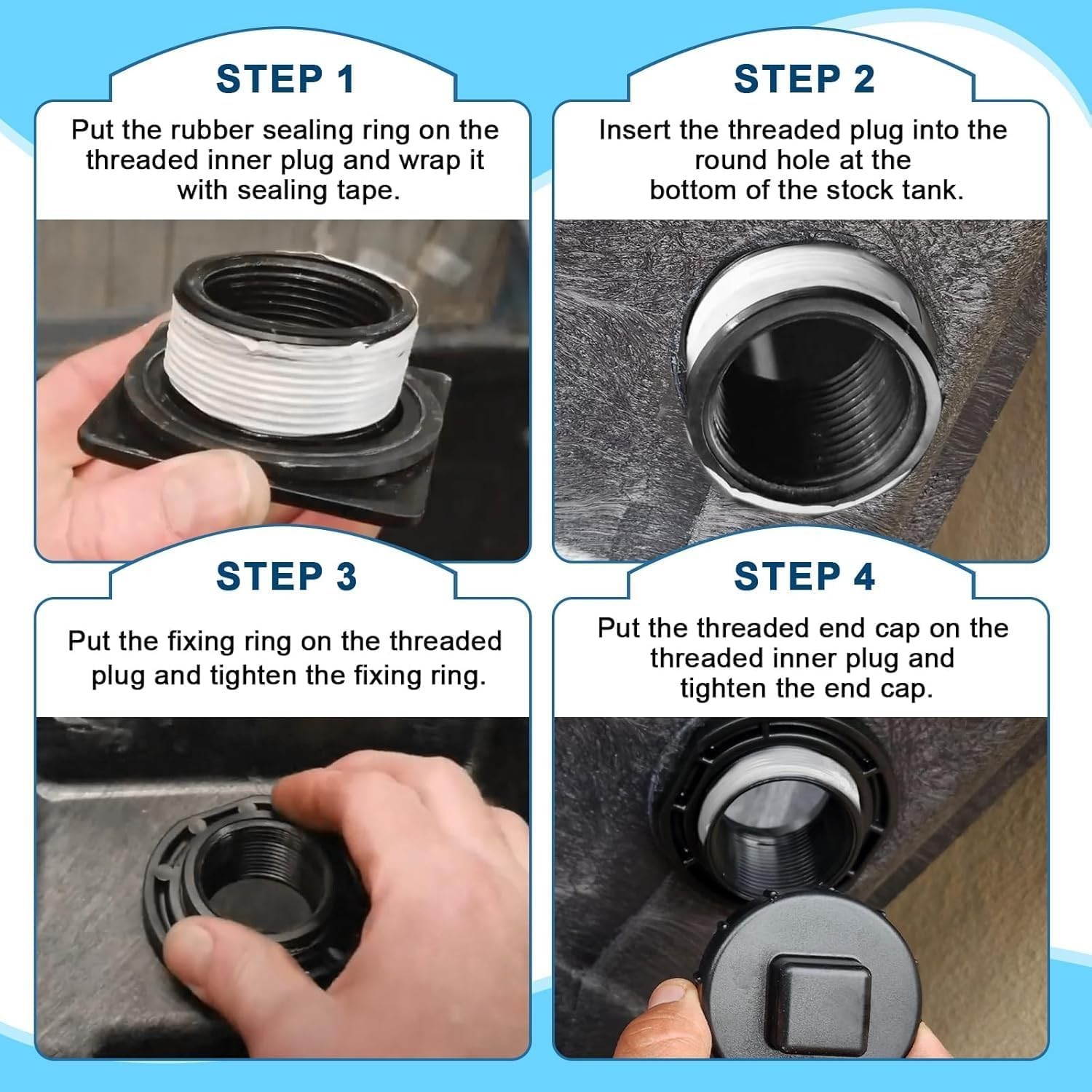 Stock Tank Drain Plug Kit for Rubbermaid Commercial 50/70/100/150/300 Gallon. gallery