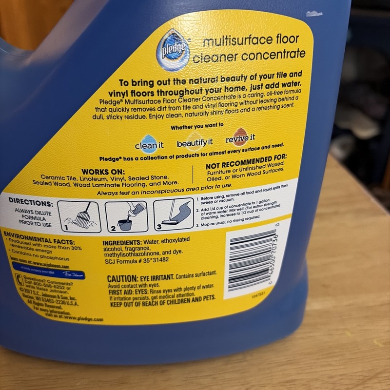 Pledge Clean It Multisurface Floor Cleaner Concentrate Rainshower 124 Oz 1 GAL gallery