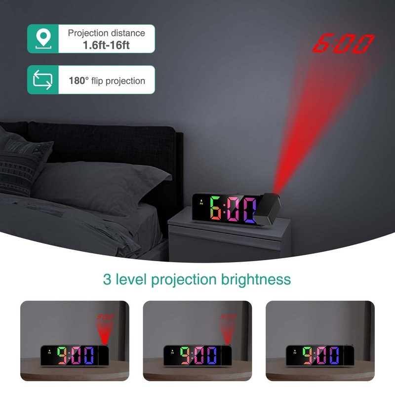 Projection Alarm Clock for Bedroom, Digital Clock Projector on Ceiling, 7.9''... gallery