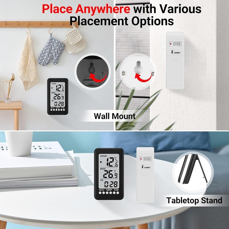 Image not found LCD Digital Thermometer Clock Indoor/Outdoor Wireless Temperatur gallery
