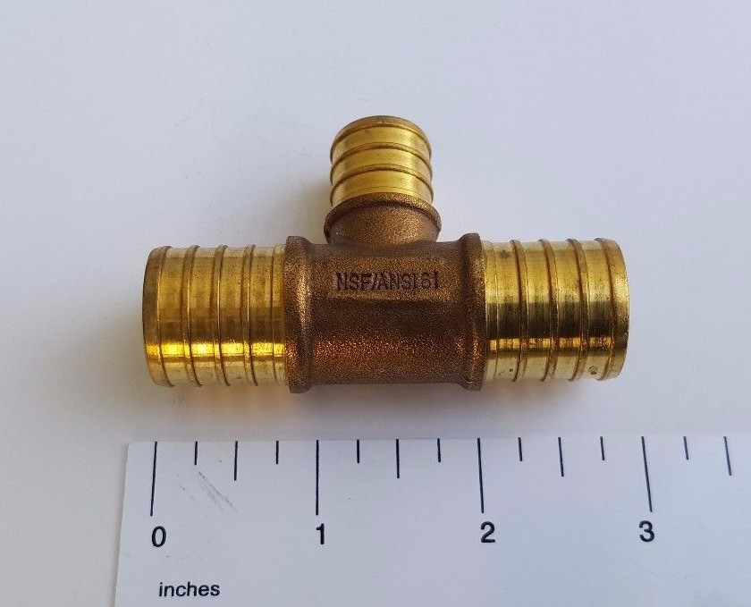 10 PIECES 1" X 1" X 3/4" PEX REDUCING TEE BRASS CRIMP FITTINGS LEAD FREE