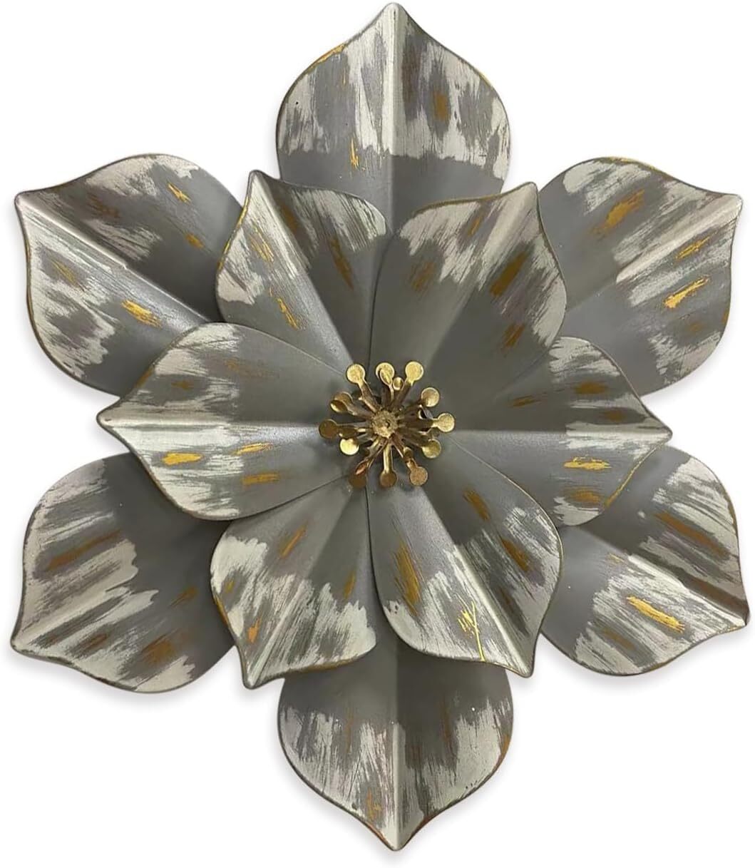 Metal Flower Wall Sculpture, 12.5" Rustic Modern Floral Artwork, Distressed 3D gallery