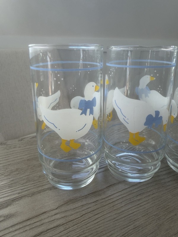 Vintage Libbey Country Goose Drinking Glasses Set of 5 Blue Ribbon Bow 6 Inch gallery