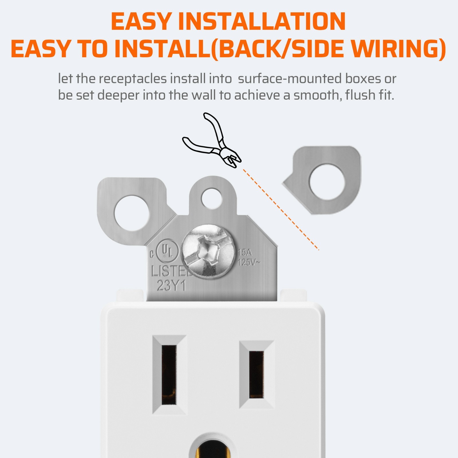10 Pack Standard Electrical Outlet 15A Decorator Receptacle w/ Wall Plate White gallery