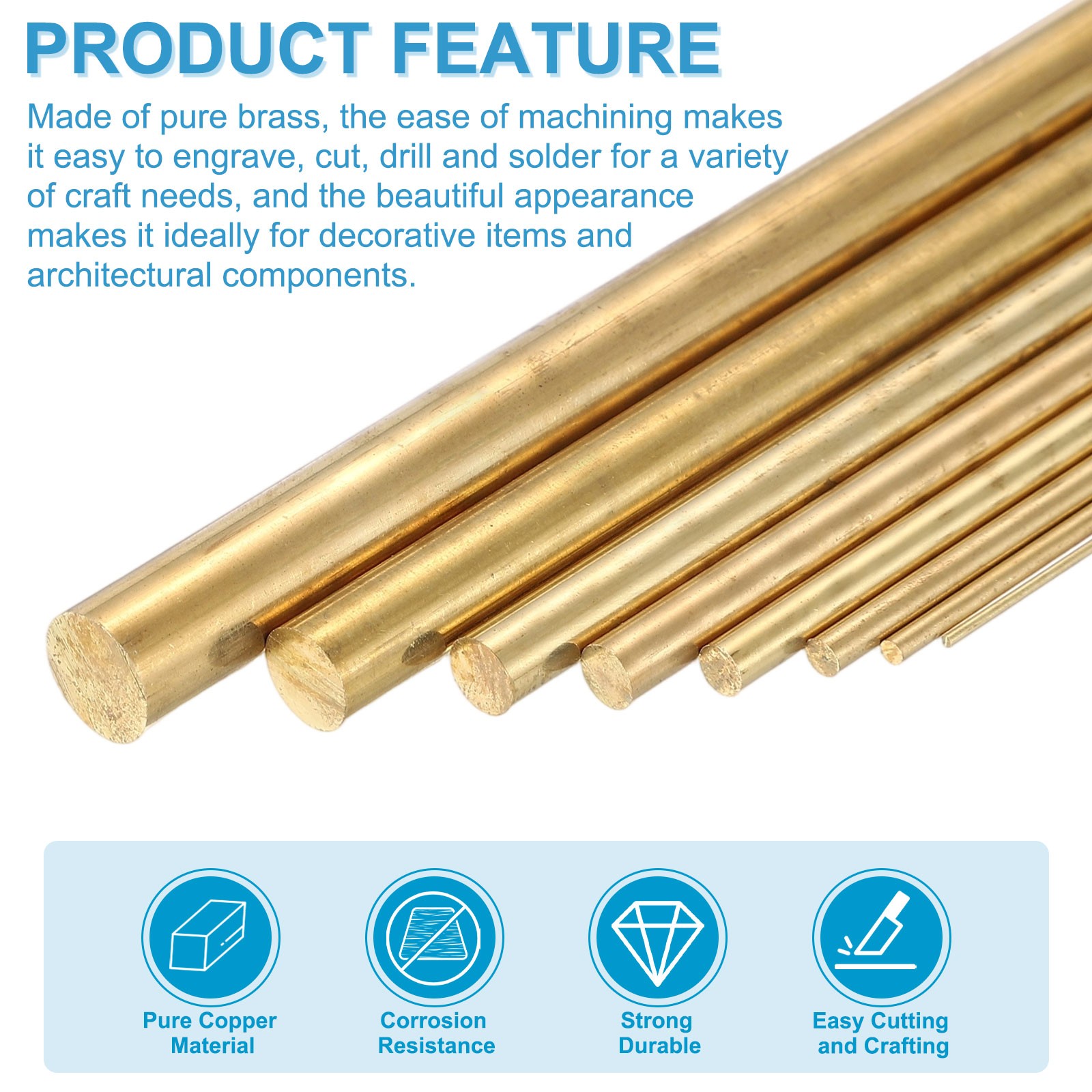 Per 8mm Dia. 12cm / 4.72 inch Round Brass Rod, Polished gallery