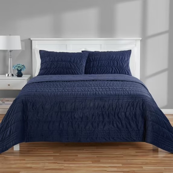 Mainstays Solid Navy Zig Zag Stripe Reversible Crystal Mink Pillow Shams, King gallery