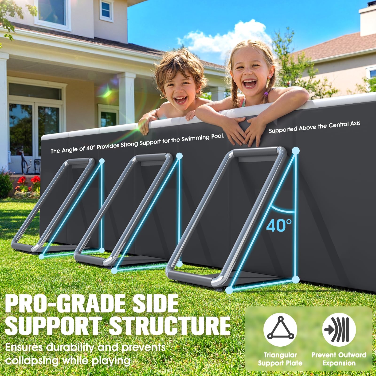 Foldable Pool Non Inflatable Large Pool with Canopy, 90x50x20 Inches gallery