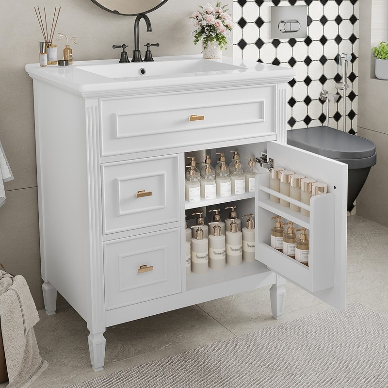 30 Inch Blue Gray Bathroom Vanity Solid Wood Frame MDF Pine Cabinet gallery